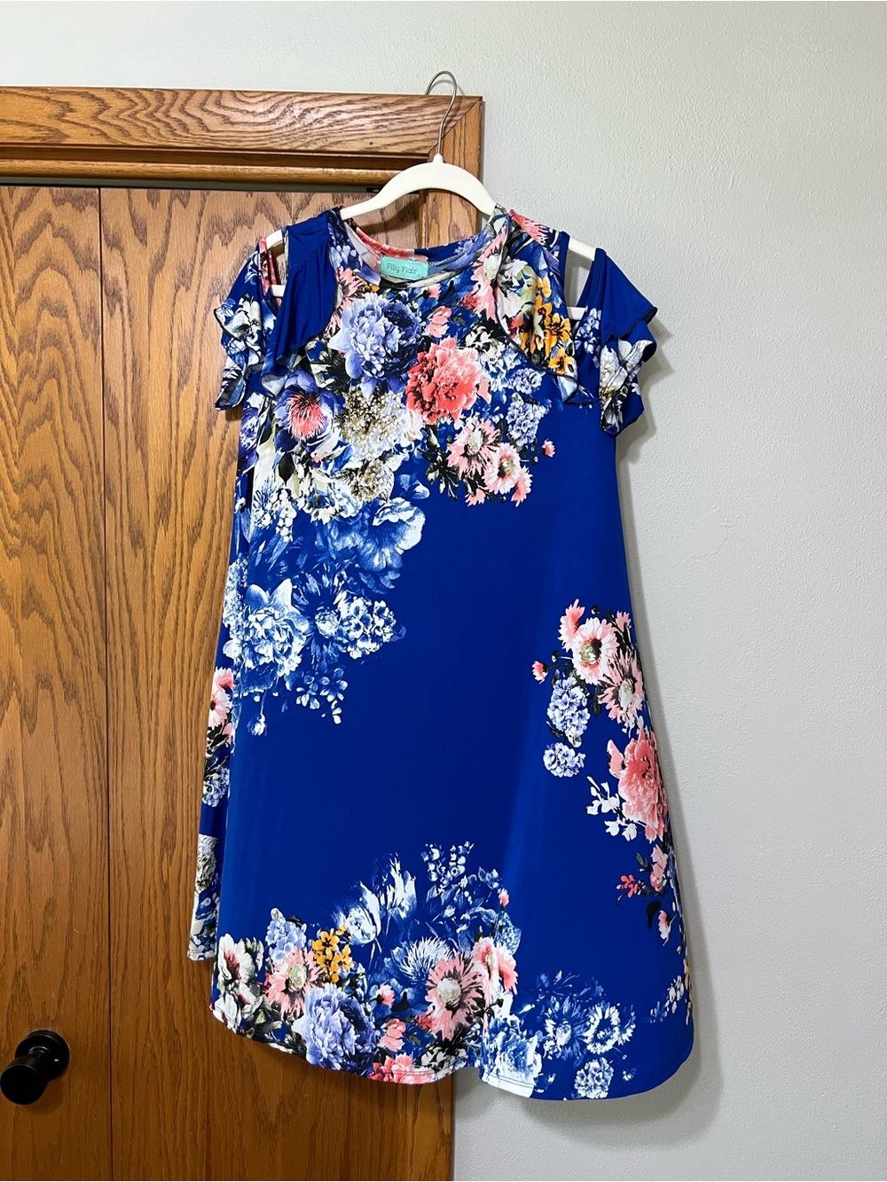 Blue Floral Cold-Shoulder Dress